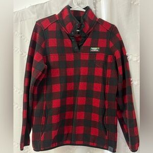 L.L. Bean Red and Black Buffalo Plaid Fleece Pullover